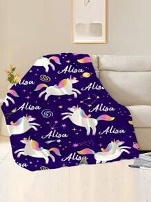 1pc Customized Text Blanket, Personalized Name Blanket, Unique Funny Unicorn & Name Design Customized Blanket, Best Friend Face Blanket, Cozy Blanket, Family Face Gift, Wedding Gift, Birthday Gift, Mother's Day Gift, Father's Day Gift, Gift For Mom/Dad, Gift For Friends, Gift For Her
