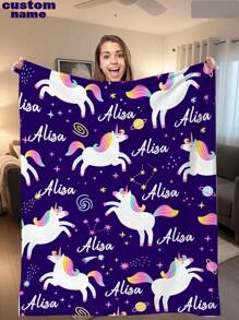 1pc Customized Text Blanket, Personalized Name Blanket, Unique Funny Unicorn & Name Design Customized Blanket, Best Friend Face Blanket, Cozy Blanket, Family Face Gift, Wedding Gift, Birthday Gift, Mother's Day Gift, Father's Day Gift, Gift For Mom/Dad, Gift For Friends, Gift For Her