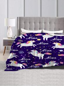 1pc Customized Text Blanket, Personalized Name Blanket, Unique Funny Unicorn & Name Design Customized Blanket, Best Friend Face Blanket, Cozy Blanket, Family Face Gift, Wedding Gift, Birthday Gift, Mother's Day Gift, Father's Day Gift, Gift For Mom/Dad, Gift For Friends, Gift For Her