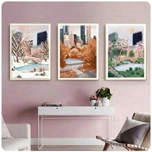 1 件纽约书店艺术印刷品中央公园季节夜晚海报帆布画墙壁艺术图片咖啡馆家居装饰，无框架 - 彩色 - 查看 1