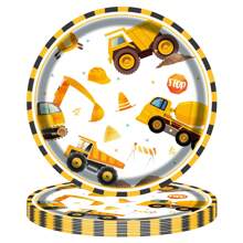10/20/40 piezas, Suministros para fiesta de cumpleaños de construcción, incluye platos, servilletas, cubiertos, perfecto para fiesta de cumpleaños, Juego de vajilla de tractor y volquete que incluye platos y servilletas - Multicolor - Ver 9