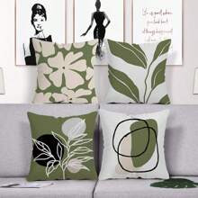 MEMNUN 4pcs Simple Flower Leaf Printed Pillowcases (Pillow Core Not Included), Single-Sided Print, Square Pillow Cover For Living Room Sofa Bedroom Home Decor Cushion Cover Gifts Birthday Graduation