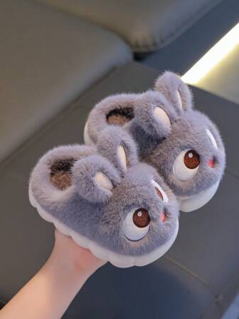 可爱卡通大耳兔儿童秋冬新款毛绒拖鞋室内外休闲舒适防滑软底保暖PVC鞋底家居拖鞋