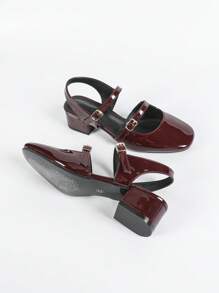 Women's High Heel Mary Jane Pumps, Fashion Casual Slip-On Backless Sandals - Burgundy - View 7