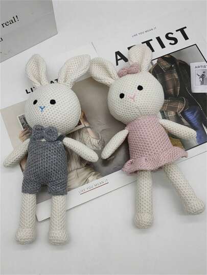 Pareja de muñecos de peluche de conejo y oso tejidos, almohada de muñeco, material suave y cómodo, regalo de cumpleaños creativo para novia, novio, amigos, decoración del hogar para cama, sofá, sala de estar