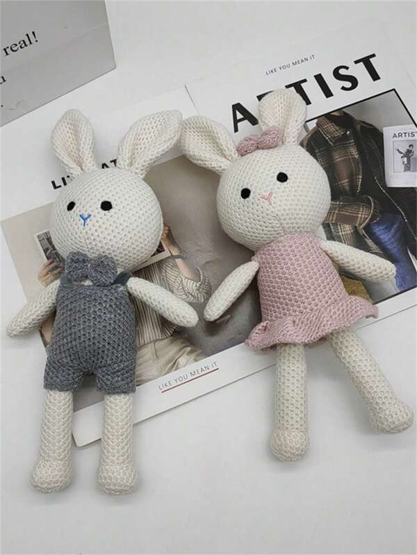 Poupée en peluche de couple de lapin et d'ours tricotés, matériau doux et confortable. Cadeau d'anniversaire créatif pour petite amie, petit ami, amis. Décoration de maison pour le lit, le canapé, le salon