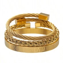 3pcs/set Men Textured Metal Bangle - Gold - View 3