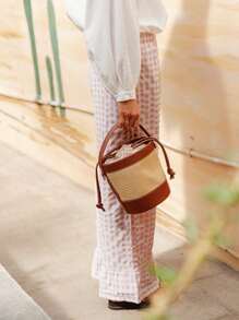 Womens Plaid Print Pants Ruffled Legs Elastic Waistband Wide Leg Loose Casual Pull On Trousers - Pink - View 4