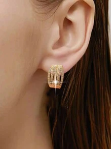 1 cặp bông tai tròn trang trí sang trọng hợp thời trang đính đá Cubic Zirconia trắng sáng bóng tuyệt đẹp dành cho phụ nữ - Vàng - Xem 2