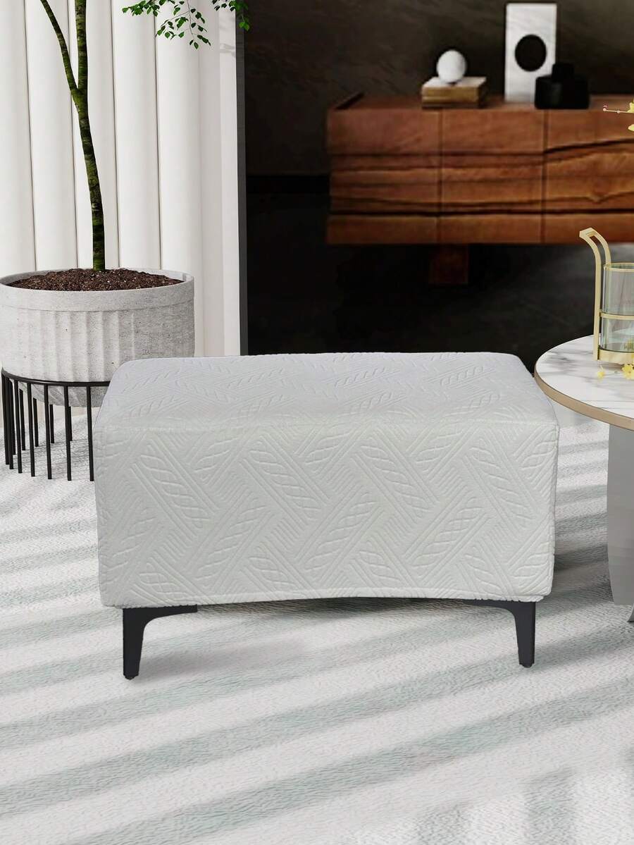 1pc Modern Simple Solid Color Jacquard All-Inclusive Elastic Thick Stool Cover, Suitable For All Seasons - Light Gray - View 1
