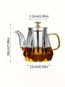 1pc High Borosilicate Heat Resistant Glass Teapot With Stainless Steel Infuser, Large Capacity Diamond Shape Tea Pot Back To School - Transparent - View 3