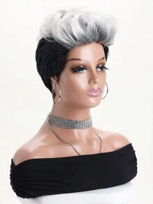 Women's Fashion Natural Fluffy Short Curly Synthetic Fiber Wig With Bangs, 10 Inch In Black & White Colors, Suitable For Daily, Festivals, Halloween Costumes, Party Wear - 彩色 - 查看 3