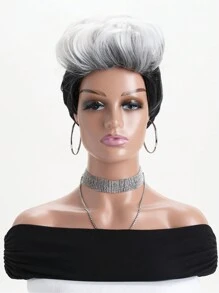 Women's Fashion Natural Fluffy Short Curly Synthetic Fiber Wig With Bangs, 10 Inch In Black & White Colors, Suitable For Daily, Festivals, Halloween Costumes, Party Wear - 彩色 - 查看 2