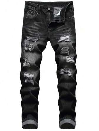 Pantalones vaqueros casuales con efecto desgastado y elásticos para adolescentes, aptos para todas las temporadas