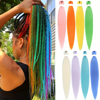 1/3 包 26 英寸彩色合成预拉伸编织发盒 - 易于安装、柔软、有光泽且耐用的无结辫子接发，男女通用，非常适合音乐节和日常使用