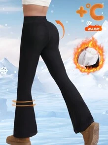 1pc Women's Winter Thermal Lined Thick Warm Flared Yoga Pants, High Waist, Tummy Control, Suitable For Outdoor Cycling, Fitness, Leisure & Yoga Workout