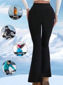 1pc Women's Winter Thermal Lined Thick Warm Flared Yoga Pants, High Waist, Tummy Control, Suitable For Outdoor Cycling, Fitness, Leisure & Yoga Workout