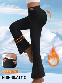 1pc Women's Winter Thermal Lined Thick Warm Flared Yoga Pants, High Waist, Tummy Control, Suitable For Outdoor Cycling, Fitness, Leisure & Yoga Workout