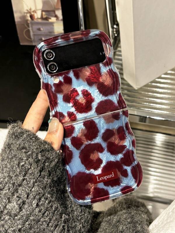 Custodia protettiva per telefono con stampa vintage a leopardo ambrato, compatibile con Samsung Galaxy Z Flip 6 Z Z Flip 5 Z Flip3 ZFlip 4 5G, con bordi glitterati a onde, resistente all'acqua, agli urti e ai graffi