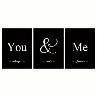 3pcs/Set Romantic Black "You And Me" Lettering Canvas Art Posters - Modern Couple Style Wall Decor For Living Room And Bedroom - High Quality Printing, Great For Home Decor, Anniversary And Valentine's Day Gifts.No Frame!