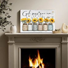 1pc Framed Canvas Poster, Inspirational Bible Verse Sunflower Wall Art Canvas Paintings, Ideal Gift For Bedroom Living Room Corridor, Wall Art, Room Decoration