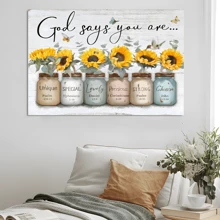 1pc Framed Canvas Poster, Inspirational Bible Verse Sunflower Wall Art Canvas Paintings, Ideal Gift For Bedroom Living Room Corridor, Wall Art, Room Decoration