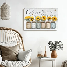 1pc Framed Canvas Poster, Inspirational Bible Verse Sunflower Wall Art Canvas Paintings, Ideal Gift For Bedroom Living Room Corridor, Wall Art, Room Decoration