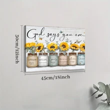 1pc Framed Canvas Poster, Inspirational Bible Verse Sunflower Wall Art Canvas Paintings, Ideal Gift For Bedroom Living Room Corridor, Wall Art, Room Decoration