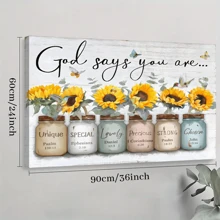 1pc Framed Canvas Poster, Inspirational Bible Verse Sunflower Wall Art Canvas Paintings, Ideal Gift For Bedroom Living Room Corridor, Wall Art, Room Decoration