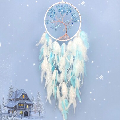 1pc Crystal Stone Life Tree Dream Catcher Wind Chime, Handmade Woven Crafts, Nordic Ins Decor Wall Hanging Room Decor Bedroom Decor Home Decor Wall Decor