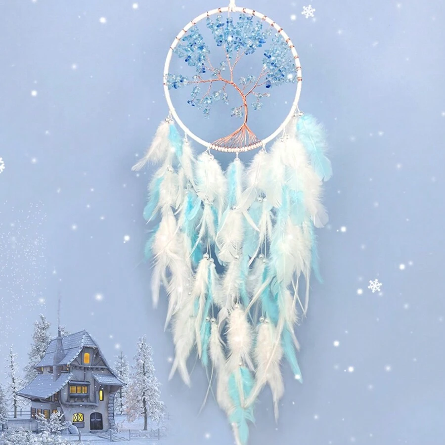 1pc Crystal Stone Life Tree Dream Catcher Wind Chime, Handmade Woven Crafts, Nordic Ins Decor Wall Hanging Room Decor Bedroom Decor Home Decor Wall Decor
