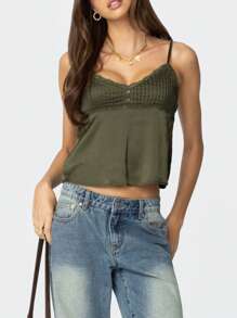 Women Y2k Crop Cami Tops Lace Trim Camisole Slim Fitted V Neck Tie Back Spaghetti Strap Backless Crop Tank Tops Sleeveless Vest Shirts Summer Going Out Tops Clubwear Streetwear - 綠色 - 查看 3