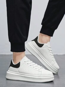 Men's & Couple Solid Color Casual Canvas Sneakers, Fashion Minimalist Lace-Up Classic Leather Comfortable Walking Shoes