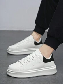 Men's & Couple Solid Color Casual Canvas Sneakers, Fashion Minimalist Lace-Up Classic Leather Comfortable Walking Shoes