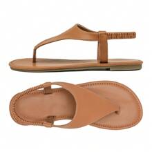 Summer Casual Thong Sandals For Women - Elastic Ankle Strap Flip Flops With Triangle Strap And Flat Design, Perfect For Beach Slippers - Camel - View 8