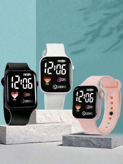 3pcs/Set Fashion Silicone Digital Watches For Kids, Children Gifts