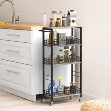 4 Tier Slim Storage Cart Narrow Laundry Cart On Wheels Utility Kitchen Rolling Cart Bathroom Storage Organizer - Grey - View 5