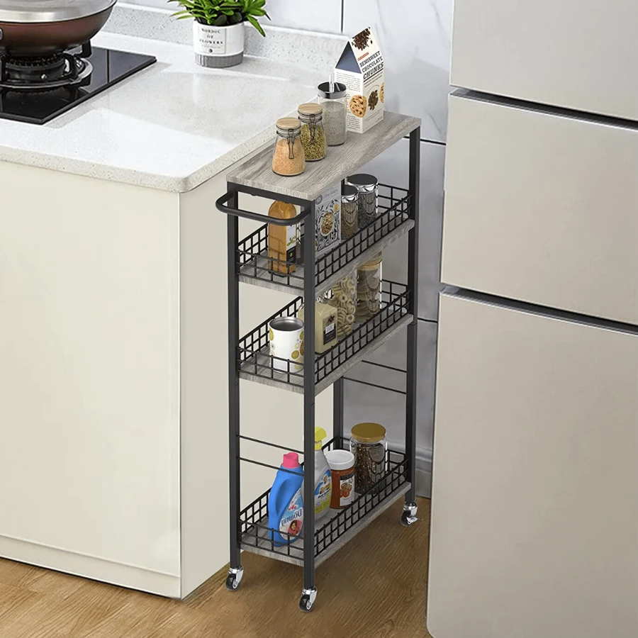4 Tier Slim Storage Cart Narrow Laundry Cart On Wheels Utility Kitchen Rolling Cart Bathroom Storage Organizer - Grey - View 1
