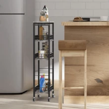 4 Tier Slim Storage Cart Narrow Laundry Cart On Wheels Utility Kitchen Rolling Cart Bathroom Storage Organizer - Grey - View 3