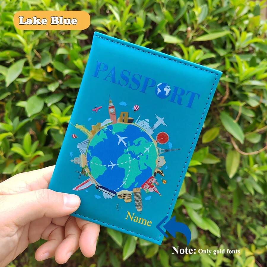 [Customizable] Personalized 3D Map Design Leather Passport Holder, Convenient To Carry For Travel, Lightweight Faux Leather, Foldable Travel Case, Suitable For Men And Women, Students And Outdoor Trips, Ideal Gift For Holidays And Couples - Blue - View 1