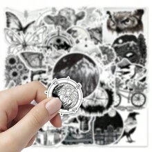 54 szt. Czarno-białe naklejki ilustracyjne do użytku na zewnątrz, wodoodporne prezenty z kreskówek, odpowiednie do pamiętnika, albumu, butelki z wodą, notatnika, laptopa, ochrony telefonu - Wielokolorowe - Zobacz 4