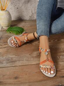 Plus Size Women Flat Sandals, New 2024 Summer EU/US Cross Border Woven Beach Sandals