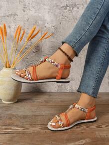 Plus Size Women Flat Sandals, New 2024 Summer EU/US Cross Border Woven Beach Sandals