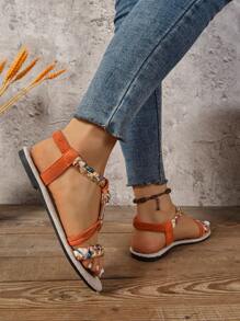Plus Size Women Flat Sandals, New 2024 Summer EU/US Cross Border Woven Beach Sandals