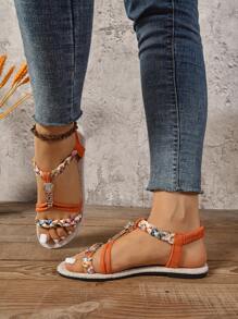 Plus Size Women Flat Sandals, New 2024 Summer EU/US Cross Border Woven Beach Sandals