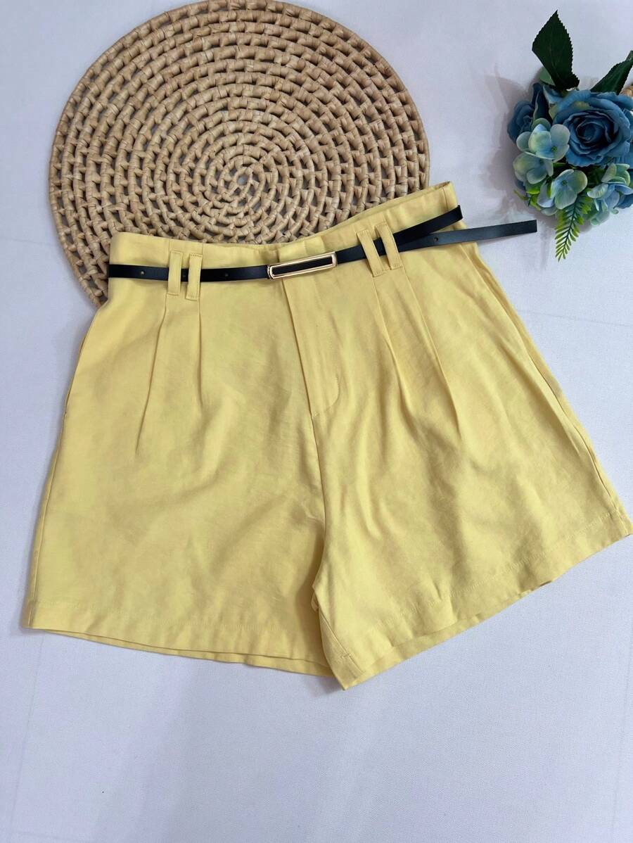 Marrant Shorts With Belt And Pocket High Waist - 黃色 - 查看 1