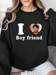 Personalized Christmas Party Clothing, Thanksgiving Customized, Personalized Homewear Sweatshirt, Gift For Girlfriend/Wife, Valentine's Day Gift, Custom Face, Custom Women Hoodies - Add Your Own Text And Image (Family Photo/Selfie/Pet Photo/Friend Photo) - Black - View 2