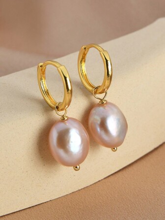 1 对 18K 镀金不对称天然珍珠耳环（女士）