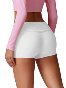 Women Yoga Shorts, Low Waist Solid Slim Fit Summer Biker Shorts Athletic Shorts For Fitness Gym Workout - 白色 - 查看 5
