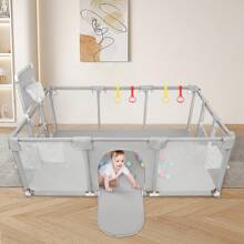 Bed Rail, Playpen 180 X 120 X 66 Cm With 50 Ocean Balls, Play Area With Football Goal And Basketball Hoop - 淺灰色 - 查看 3